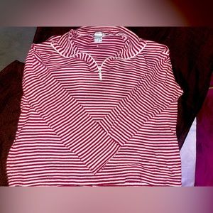 Red Striped Scenario Collared Pullover Zipper Sweater